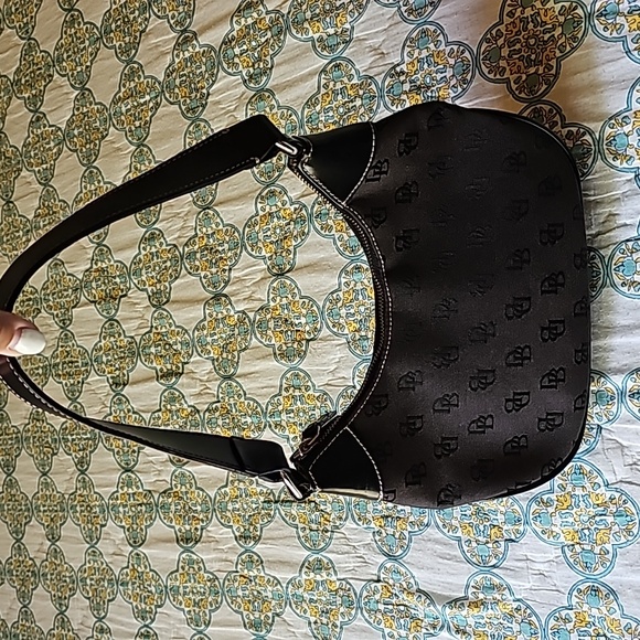 Dooney & Bourke Handbags - VTG Dooney & Bourke Black Monogram Signature Canvas & Leather Hobo Shoulder Bag